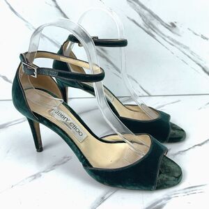 Jimmy Choo London Velvet Annie 85 Green EU 37 US 7  Made In Italy Heeled Sandals